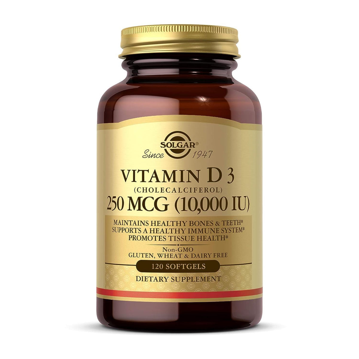 Solgar Vitamin D3 (Cholecalciferol) 250 MCG (10,000 IU), 120 Softgels - Helps Maintain Healthy Bones & Teeth - Immune System Support - FENGGESTORE20
