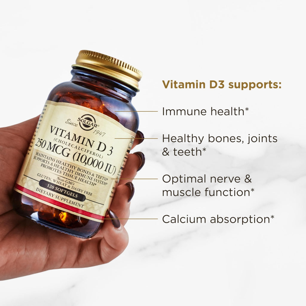 Solgar Vitamin D3 (Cholecalciferol) 250 MCG (10,000 IU), 120 Softgels - Helps Maintain Healthy Bones & Teeth - Immune System Support - FENGGESTORE20