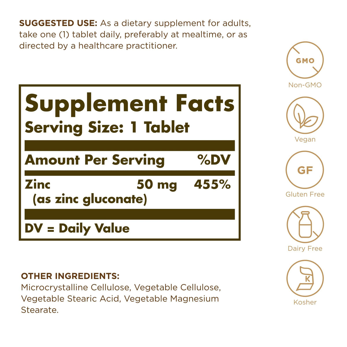 Solgar Zinc 50 mg, 100 Tablets - Zinc for Healthy Skin, Taste & Vision - Immune System & Antioxidant Support - Supports Cell Growth & DNA Formation - FENGGESTORE20