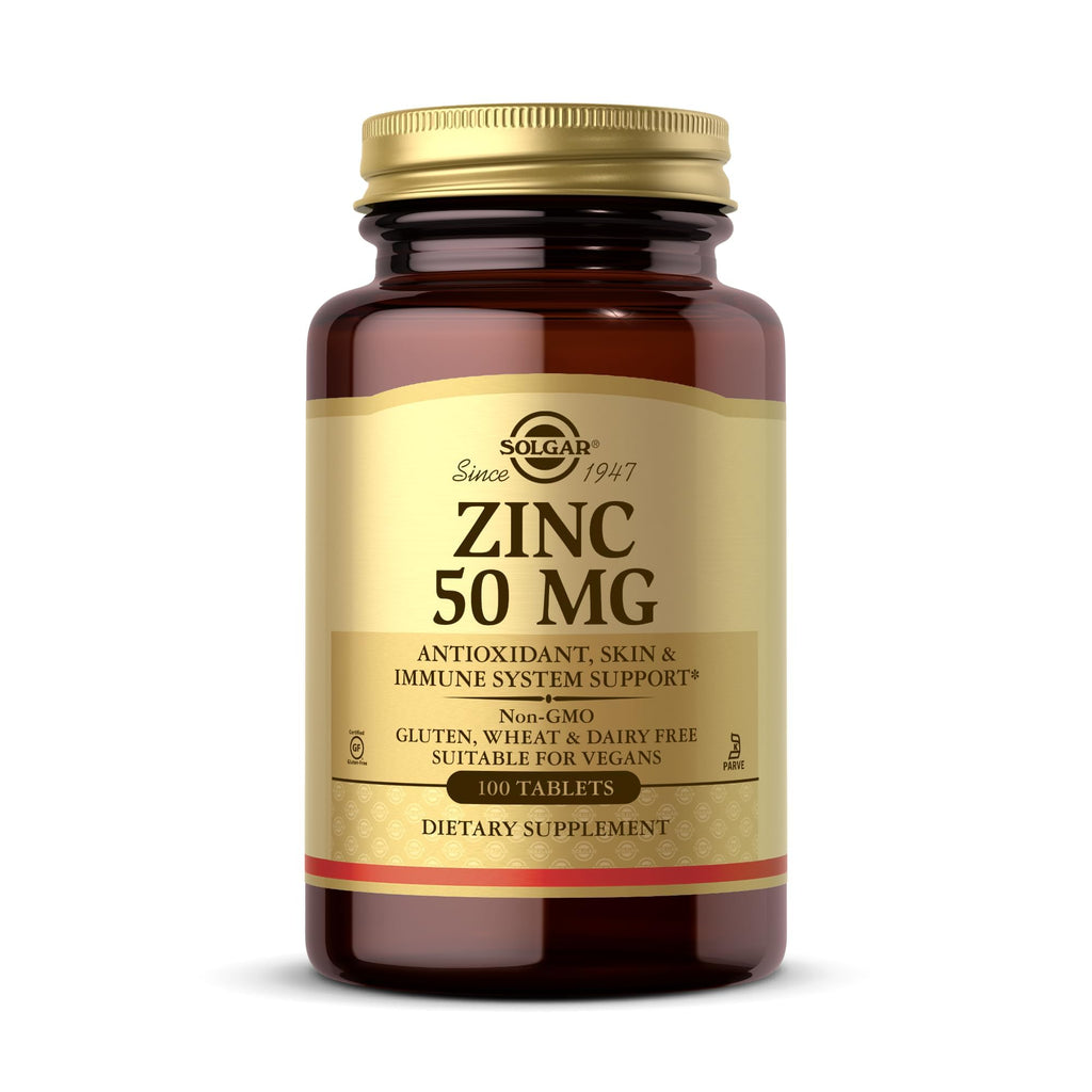 Solgar Zinc 50 mg, 100 Tablets - Zinc for Healthy Skin, Taste & Vision - Immune System & Antioxidant Support - Supports Cell Growth & DNA Formation - FENGGESTORE20