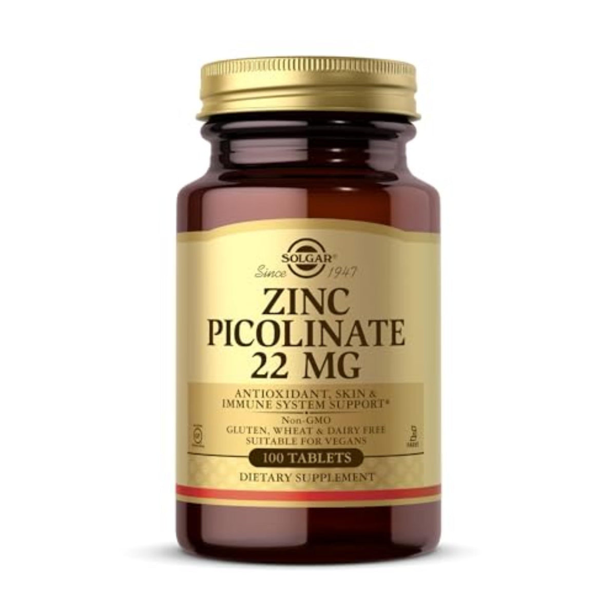 Solgar Zinc Picolinate 22 mg, 100 Tablets - Promotes Healthy Skin - Supports Immune System, Normal Taste & Vision - Antioxidant – Non-GMO, Vegan - FENGGESTORE20