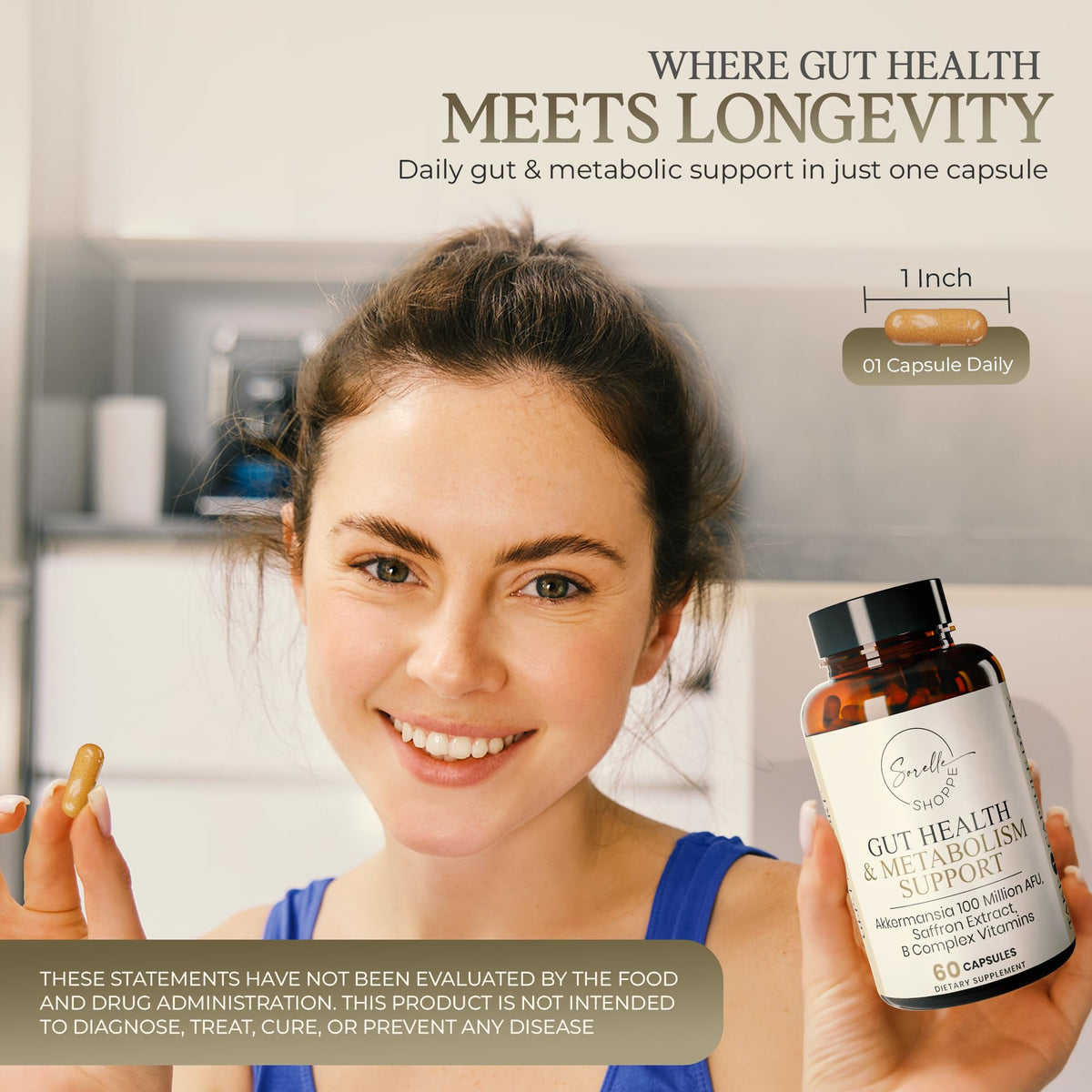 SORELLE SHOPPE Akkermansia Muciniphila Probiotic + Saffron + B Complex | Core Gut Health & Daily Wellness | Mood & Metabolism Support - FENGGESTORE20