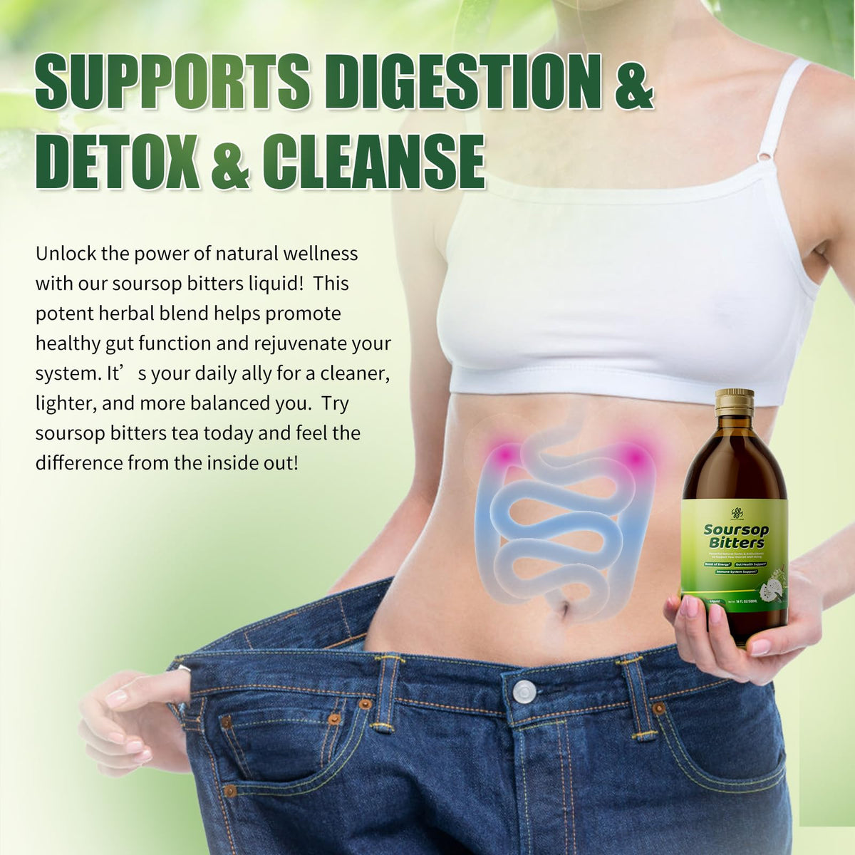 Soursop Bitters Liquid for Digestive Health,Gut Detox&Cleanse,Antioxidant,Immune Support,Skin Health-Pure 15 Herb Guanabana Tea with Black Seed,Moringa & Turmeric - FENGGESTORE20