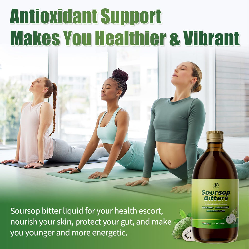 Soursop Bitters Liquid for Digestive Health,Gut Detox&Cleanse,Antioxidant,Immune Support,Skin Health-Pure 15 Herb Guanabana Tea with Black Seed,Moringa & Turmeric - FENGGESTORE20