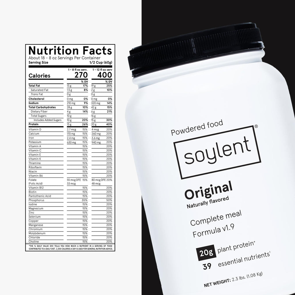 Soylent Complete Nutrition Gluten-Free Vegan Protein Meal Replacement Powder, Original, 36.8 Oz - FENGGESTORE20