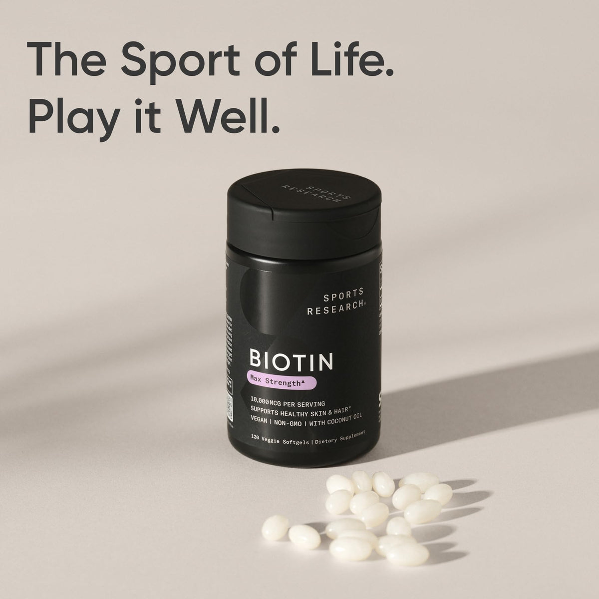 Sports Research® Biotin 10,000mcg with Organic Coconut Oil - Biotin (Vitamin B7) for Healthy Skin and Hair Support* - for Women and Men - Vegan, Non-GMO, Gluten & Soy-Free - 120 Veggie Softgels - FENGGESTORE20