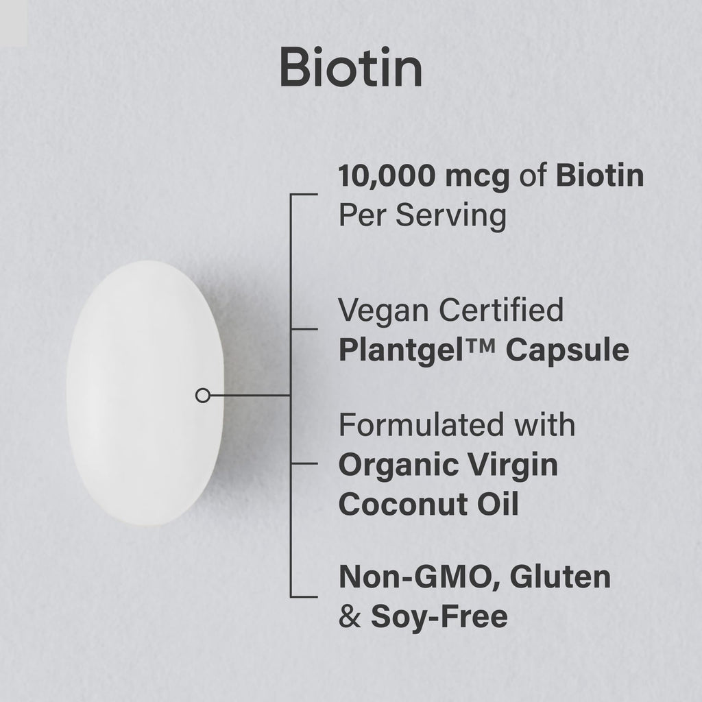 Sports Research® Biotin 10,000mcg with Organic Coconut Oil - Biotin (Vitamin B7) for Healthy Skin and Hair Support* - for Women and Men - Vegan, Non-GMO, Gluten & Soy-Free - 120 Veggie Softgels - FENGGESTORE20