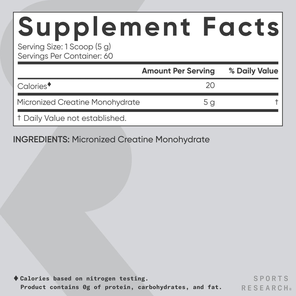 Sports Research Creatine Monohydrate - Gain Lean Muscle, Improve Performance and Strength and Support Workout Recovery - 5 g Micronized Creatine - 10.58 oz - FENGGESTORE20