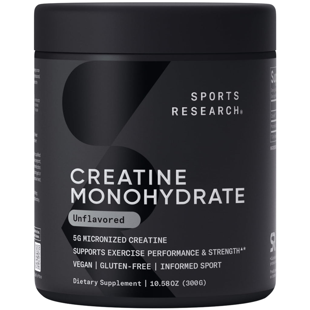 Sports Research Creatine Monohydrate - Gain Lean Muscle, Improve Performance and Strength and Support Workout Recovery - 5 g Micronized Creatine - 10.58 oz - FENGGESTORE20