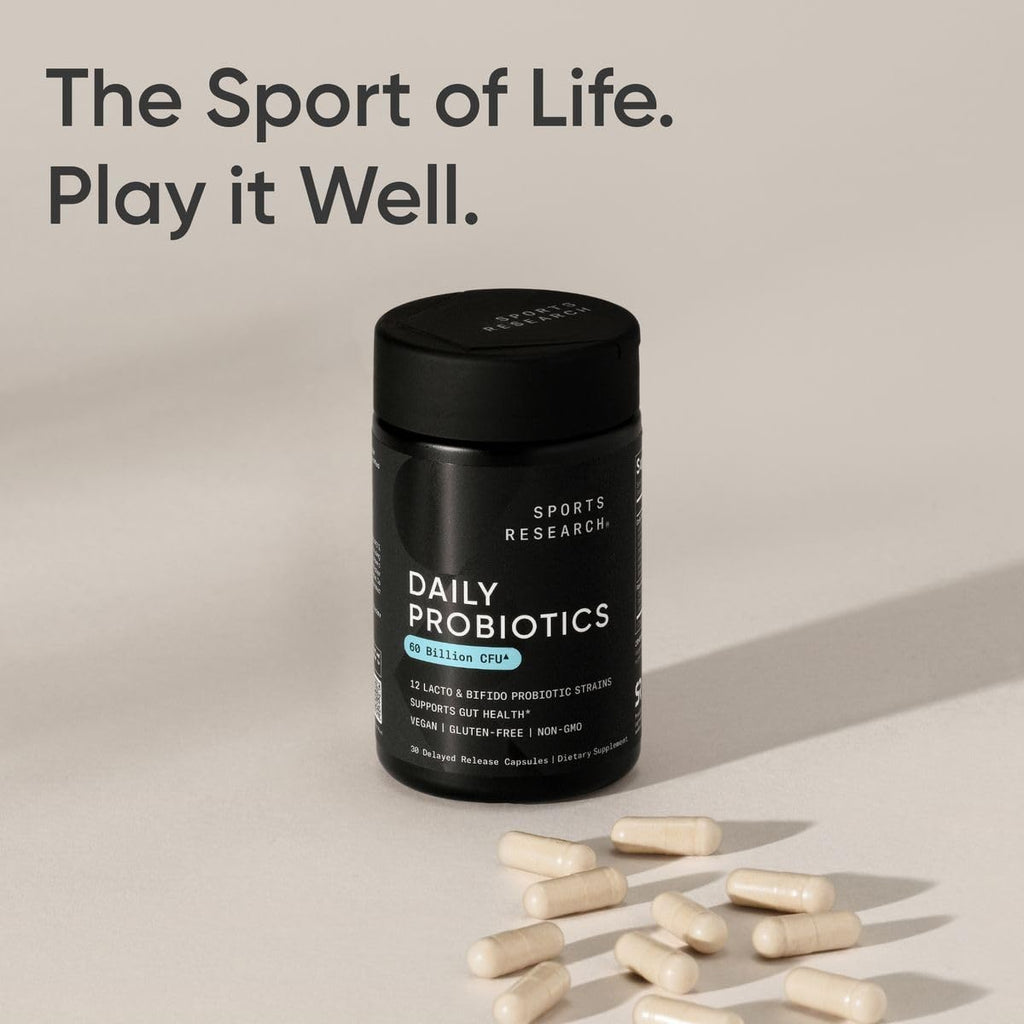 Sports Research Daily Probiotics with Prebiotics, 60 Billion CFU - Vegan Capsules for Gut Health & Digestive Support, Probiotics for Women & Men - FENGGESTORE20