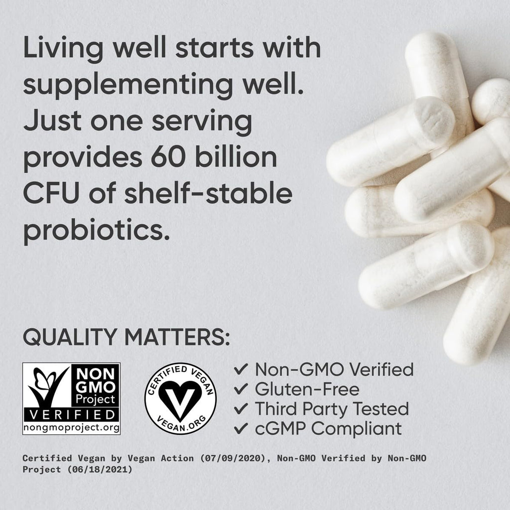 Sports Research Daily Probiotics with Prebiotics, 60 Billion CFU - Vegan Capsules for Gut Health & Digestive Support, Probiotics for Women & Men - FENGGESTORE20