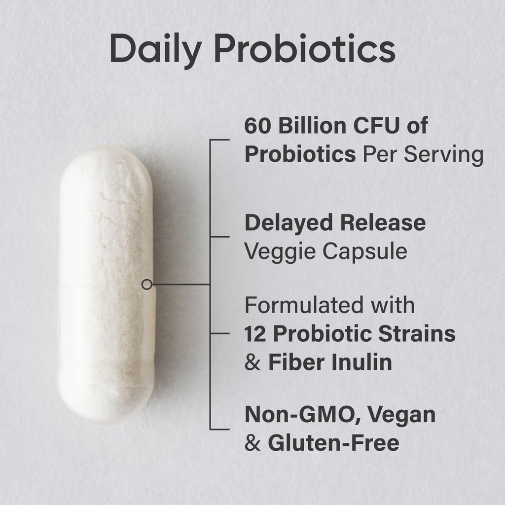 Sports Research Daily Probiotics with Prebiotics, 60 Billion CFU - Vegan Capsules for Gut Health & Digestive Support, Probiotics for Women & Men - FENGGESTORE20
