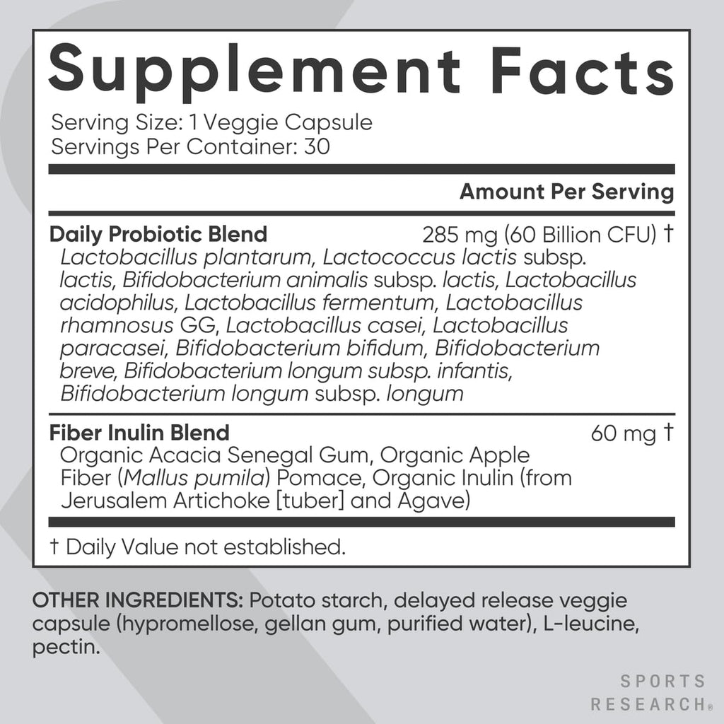 Sports Research Daily Probiotics with Prebiotics, 60 Billion CFU - Vegan Capsules for Gut Health & Digestive Support, Probiotics for Women & Men - FENGGESTORE20