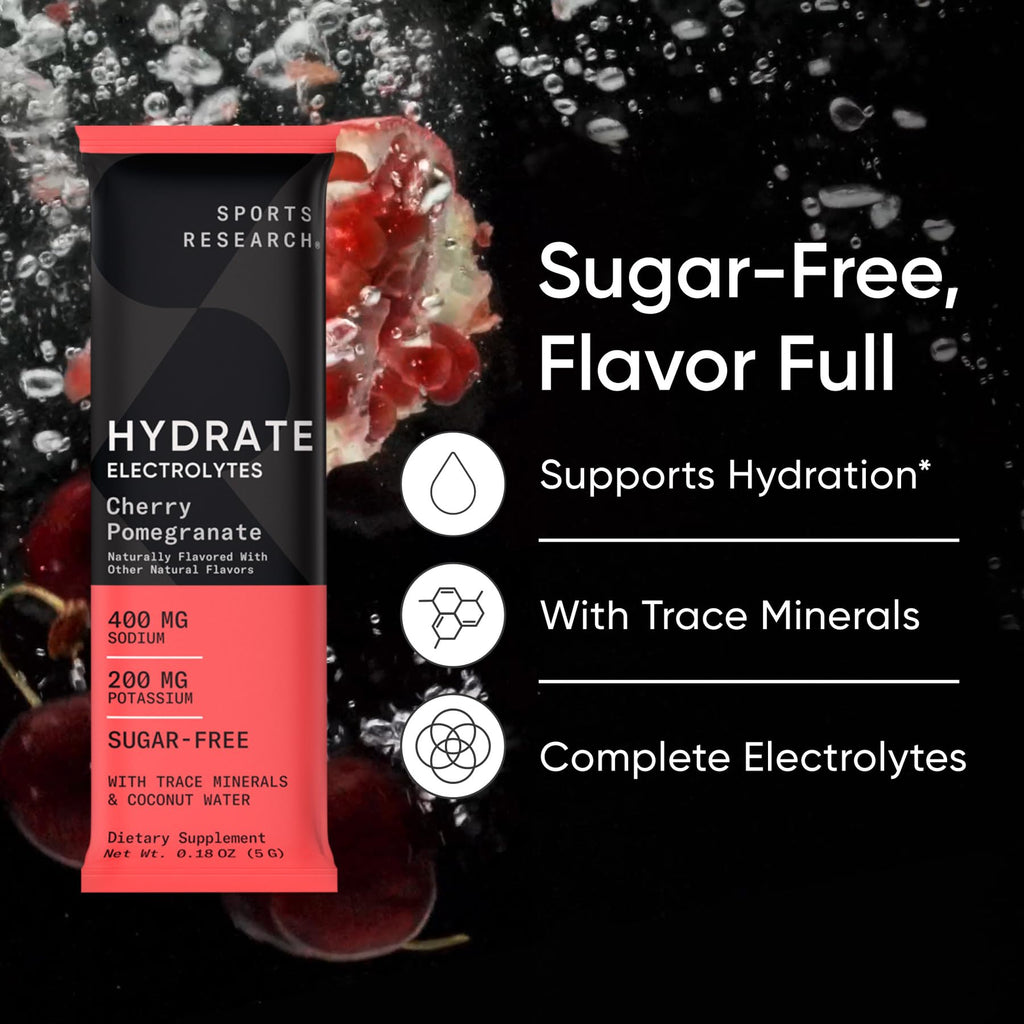 Sports Research® Hydrate Electrolytes Powder Packets - Sugar-Free & Naturally Flavored with Vitamins, Minerals, and Coconut Water - Supports Hydration - 16 Packets - Variety Pack - FENGGESTORE20