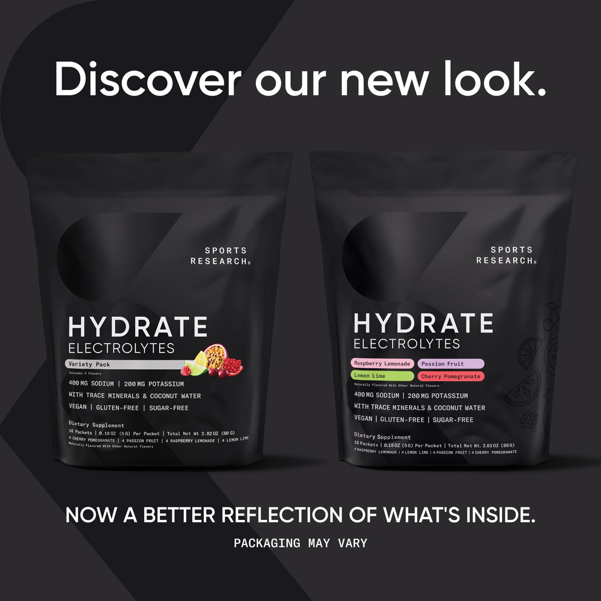 Sports Research® Hydrate Electrolytes Powder Packets - Sugar-Free & Naturally Flavored with Vitamins, Minerals, and Coconut Water - Supports Hydration - 16 Packets - Variety Pack - FENGGESTORE20