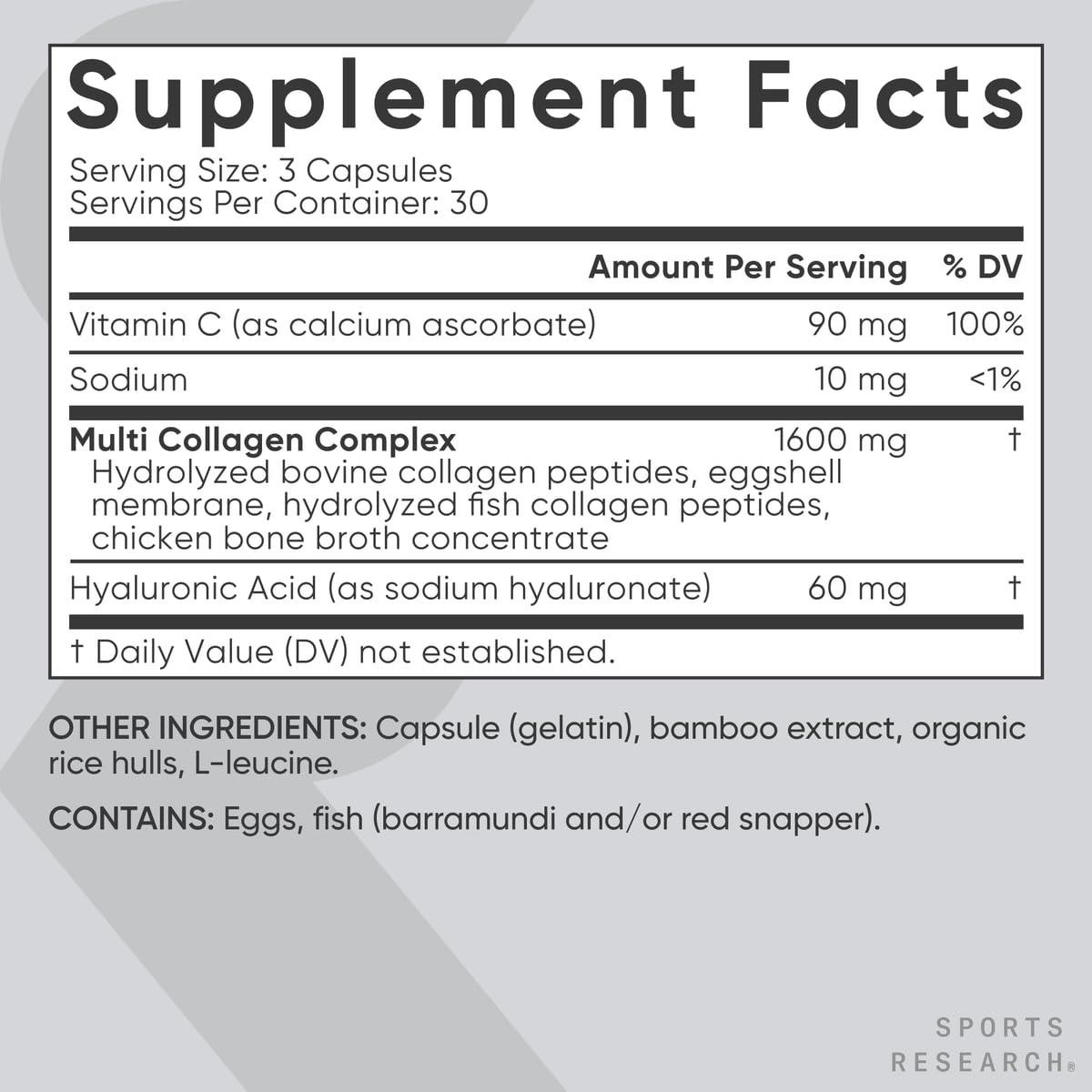 Sports Research® Multi Collagen Pills for Women & Men - Collagen Peptides (Type I, II, III, V, X) Enhanced with Hyaluronic Acid & Vitamin C - Gluten Free ­· Non-GMO - 90 Capsules - FENGGESTORE20
