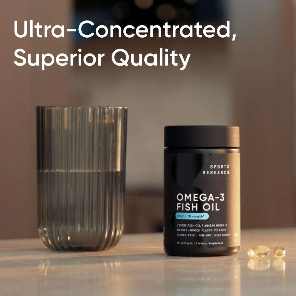 Sports Research® Omega-3 Fish Oil 1250 - Triple Strength Fish Oil Supplement from Wild Alaska Pollock - MSC Certified Sustainable · Non-GMO · Soy Free - 90 Softgel Capsules - FENGGESTORE20