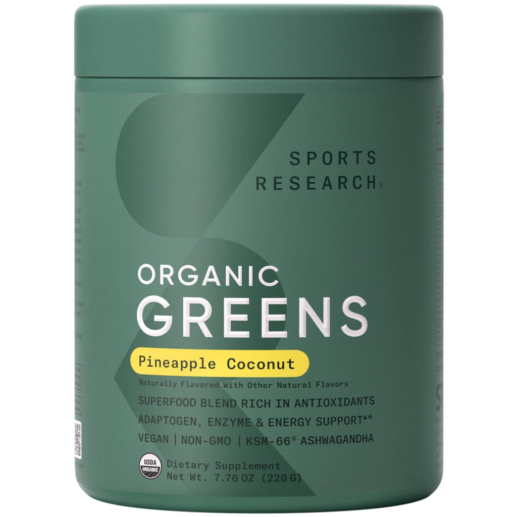 Sports Research® Organic Pineapple Coconut Greens - Digestive Health, Natural Energy & Mood Support* - Certified Organic Powder - 20 Servings - FENGGESTORE20