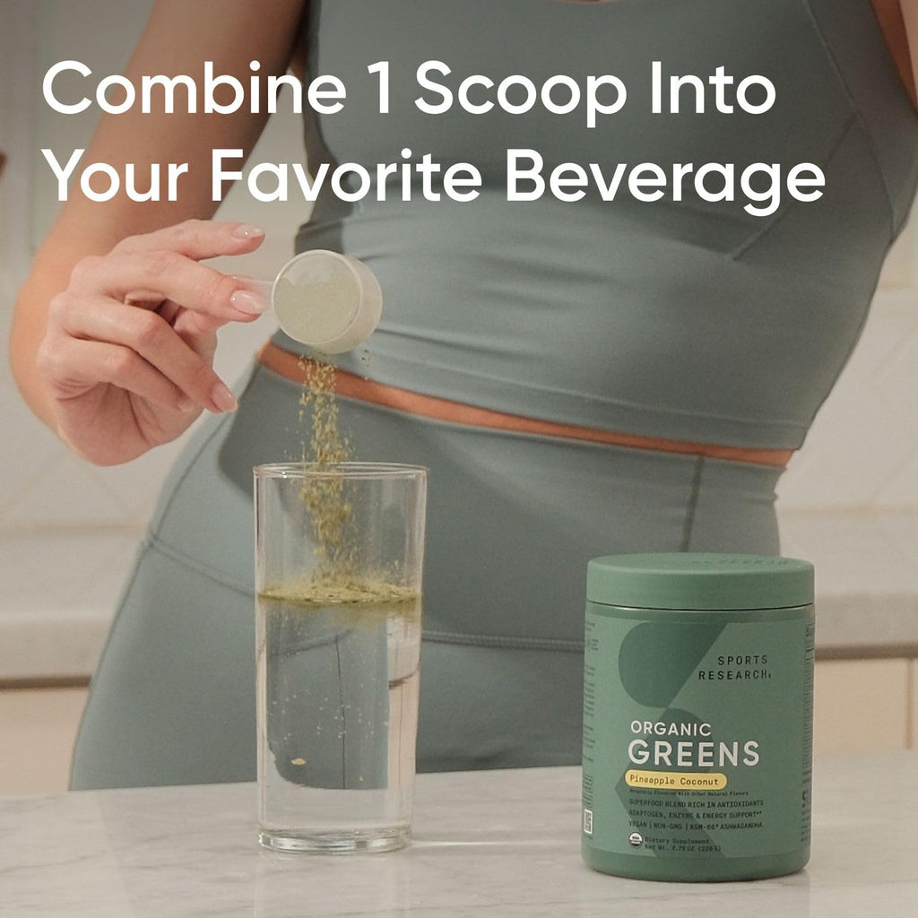 Sports Research® Organic Pineapple Coconut Greens - Digestive Health, Natural Energy & Mood Support* - Certified Organic Powder - 20 Servings - FENGGESTORE20