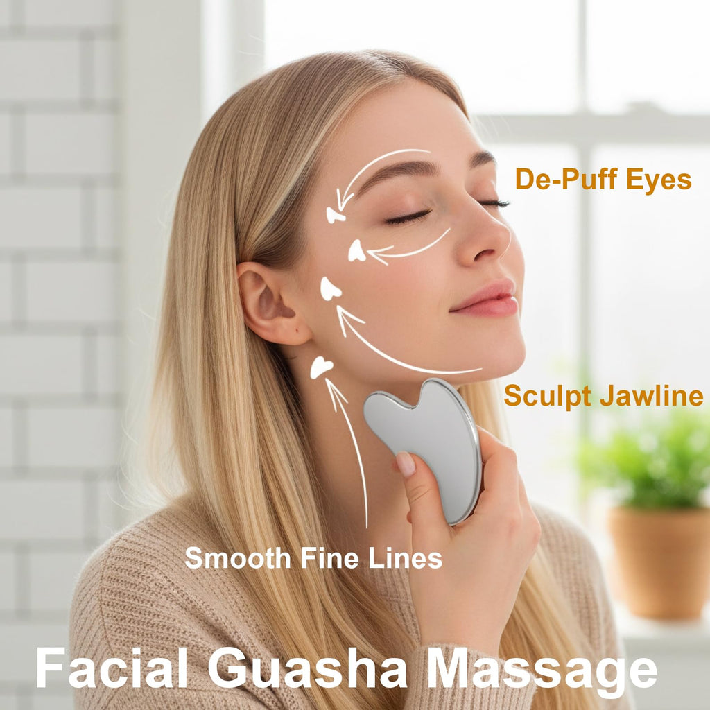 Stainless Steel Gua Sha Tool & Lymphatic Drainage Face Brush Set, TWPER Facial Massage Kit for Jawline Sculpting - FENGGESTORE20