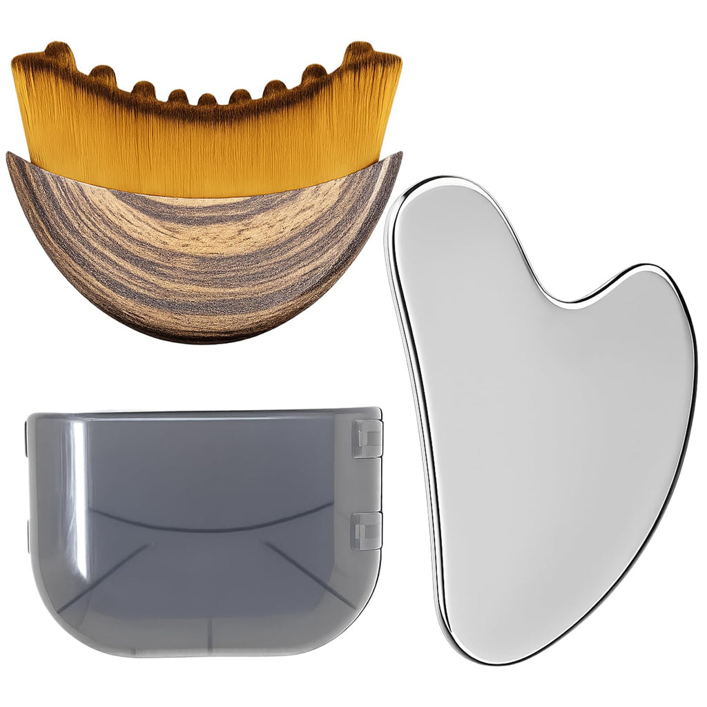 Stainless Steel Gua Sha Tool & Lymphatic Drainage Face Brush Set, TWPER Facial Massage Kit for Jawline Sculpting - FENGGESTORE20