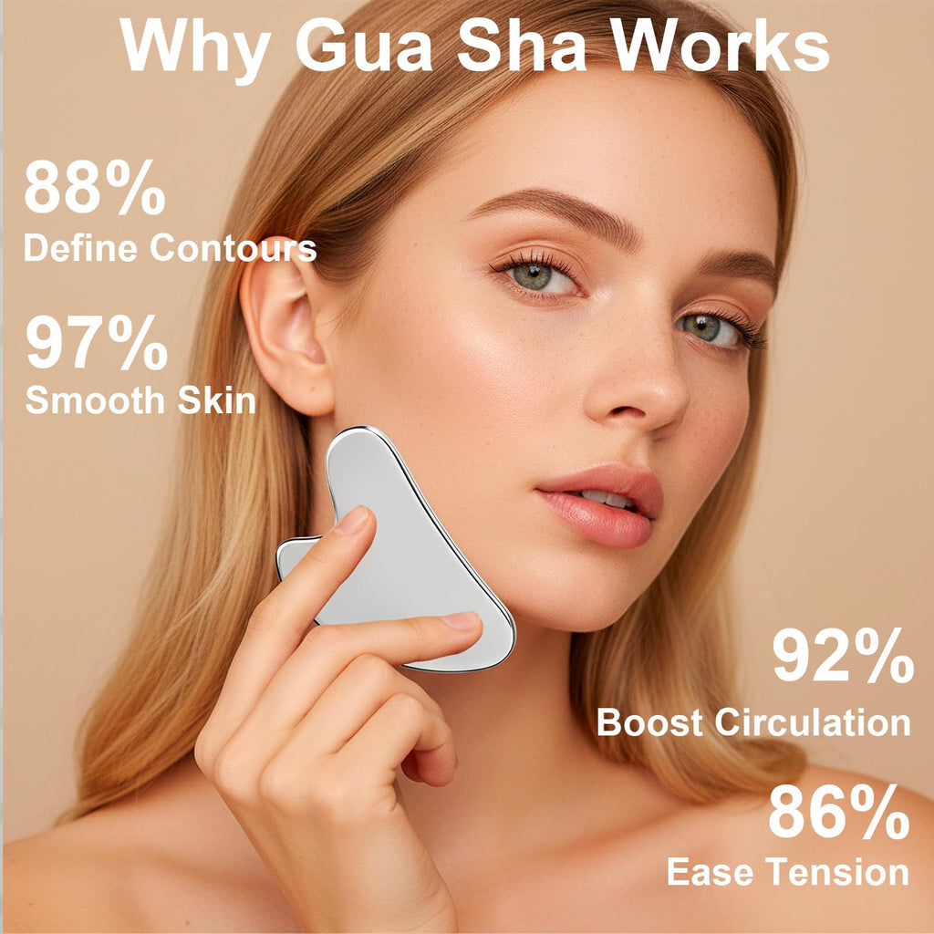 Stainless Steel Gua Sha Tool & Lymphatic Drainage Face Brush Set, TWPER Facial Massage Kit for Jawline Sculpting - FENGGESTORE20