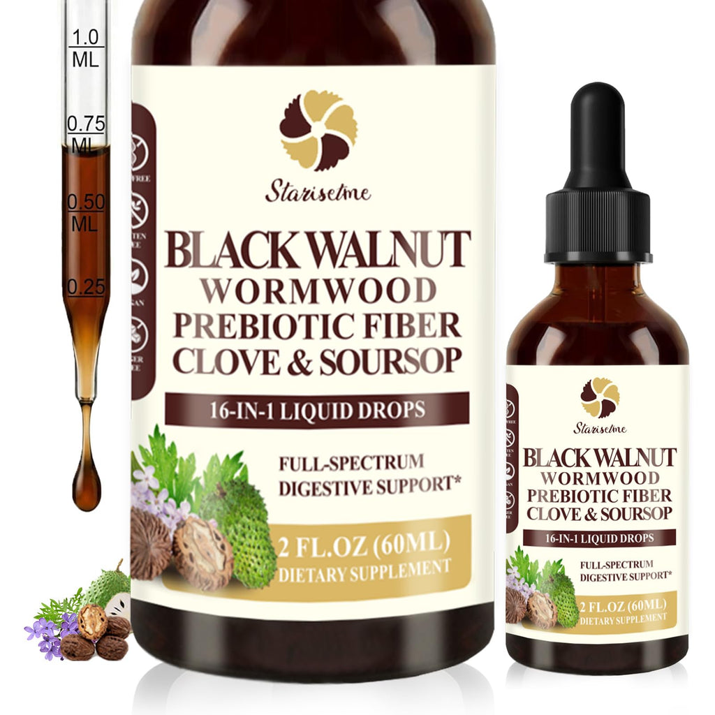 Starisetme Wormwood Black Walnut Cleanse for Humans Tincture – Max Strength Gut Health Prebiotics w/Clove, Soursop,Pumpkin Seed, Plus Vitamins, Minerals for Immune & Mood - FENGGESTORE20