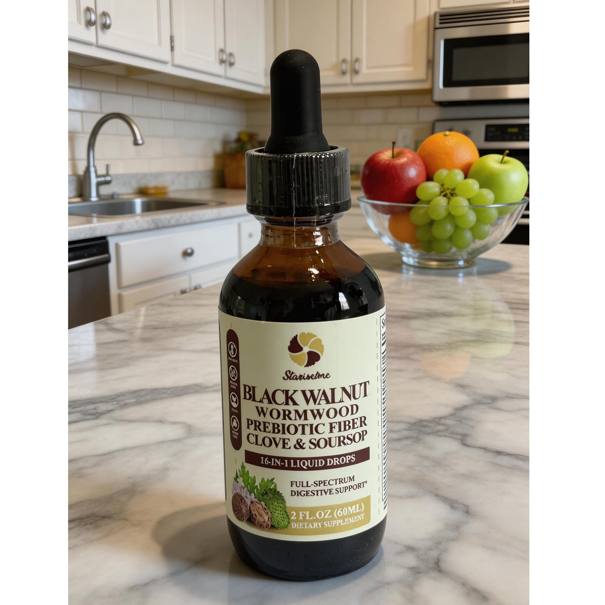 Starisetme Wormwood Black Walnut Cleanse for Humans Tincture – Max Strength Gut Health Prebiotics w/Clove, Soursop,Pumpkin Seed, Plus Vitamins, Minerals for Immune & Mood - FENGGESTORE20