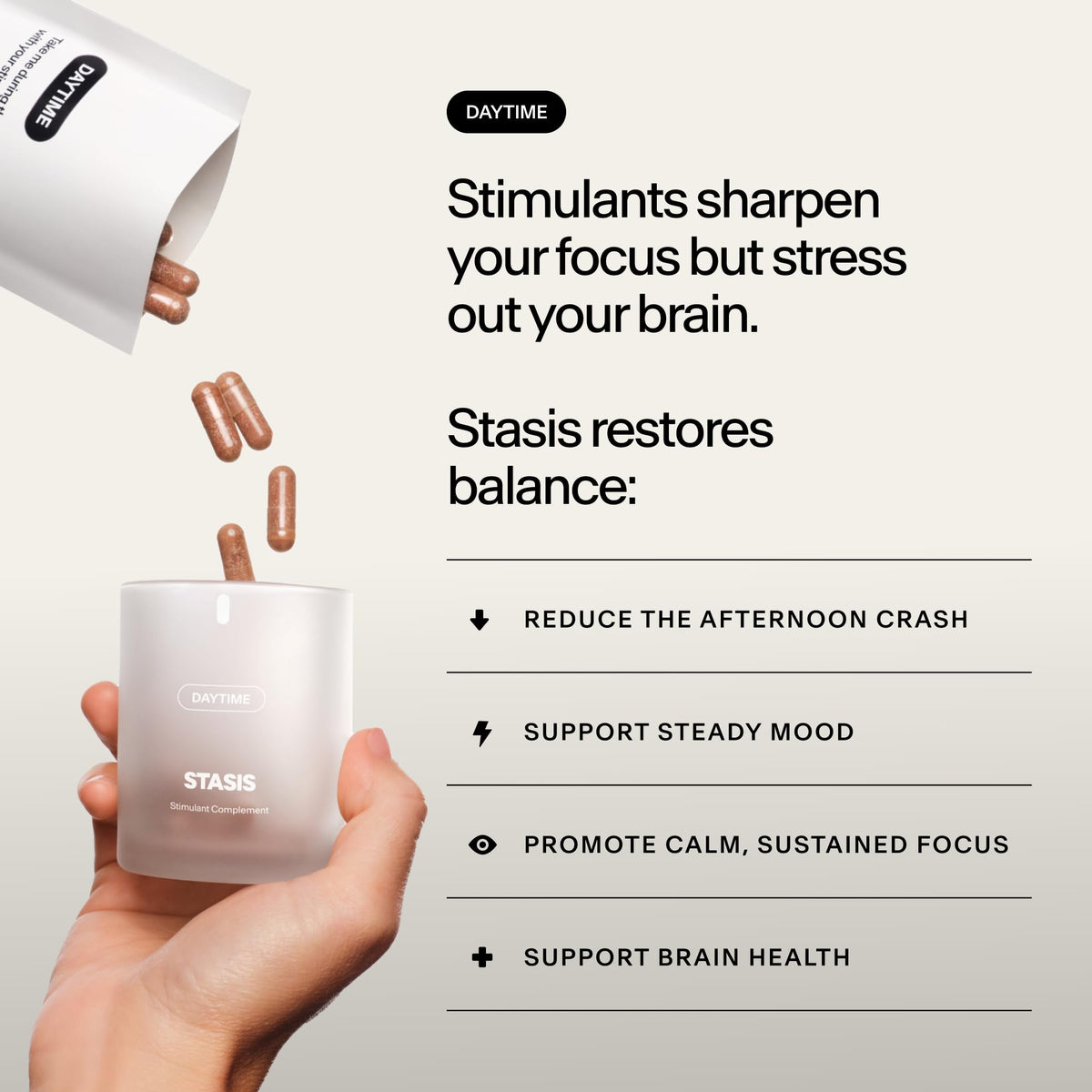 Stasis Daytime Energy & Focus Supplement for Men & Women with Vitamin D3, L Theanine, Ashwagandha & CoQ10, Cognitive Support Capsules for Morning Routines, Vegan, Non GMO, 25 Servings, 1 Month Supply - FENGGESTORE20