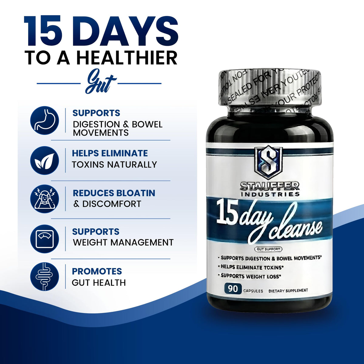 STAUFFER INDUSTRIES Colon Cleanse – 15 Day Cleanse Gut Support Supplement – Colon Cleanser with Psyllium Husk, Senna & Probiotics - FENGGESTORE20