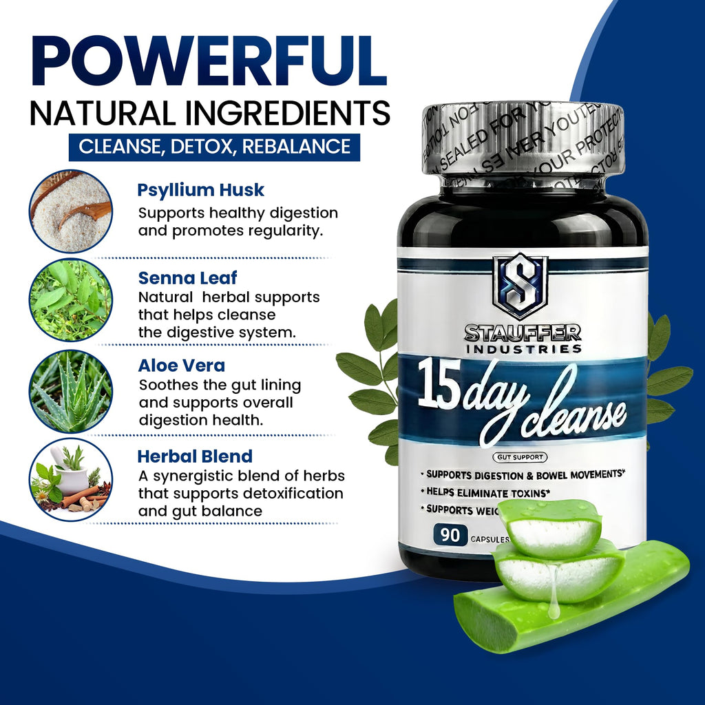 STAUFFER INDUSTRIES Colon Cleanse – 15 Day Cleanse Gut Support Supplement – Colon Cleanser with Psyllium Husk, Senna & Probiotics - FENGGESTORE20