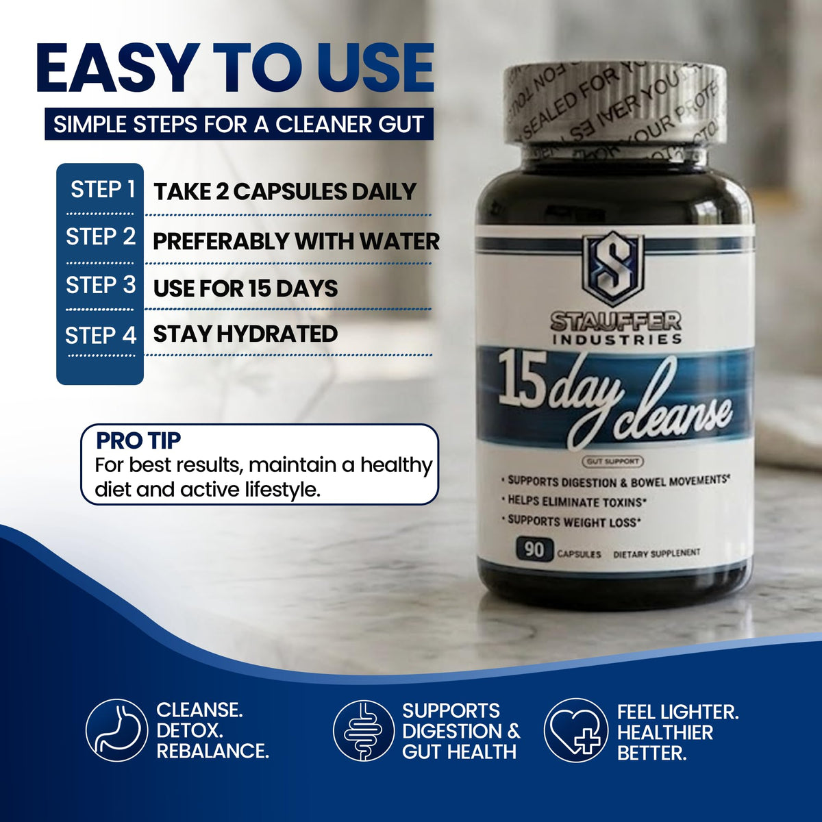 STAUFFER INDUSTRIES Colon Cleanse – 15 Day Cleanse Gut Support Supplement – Colon Cleanser with Psyllium Husk, Senna & Probiotics - FENGGESTORE20
