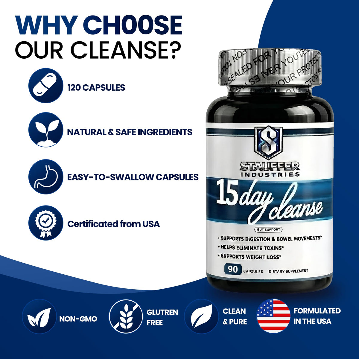 STAUFFER INDUSTRIES Colon Cleanse – 15 Day Cleanse Gut Support Supplement – Colon Cleanser with Psyllium Husk, Senna & Probiotics - FENGGESTORE20