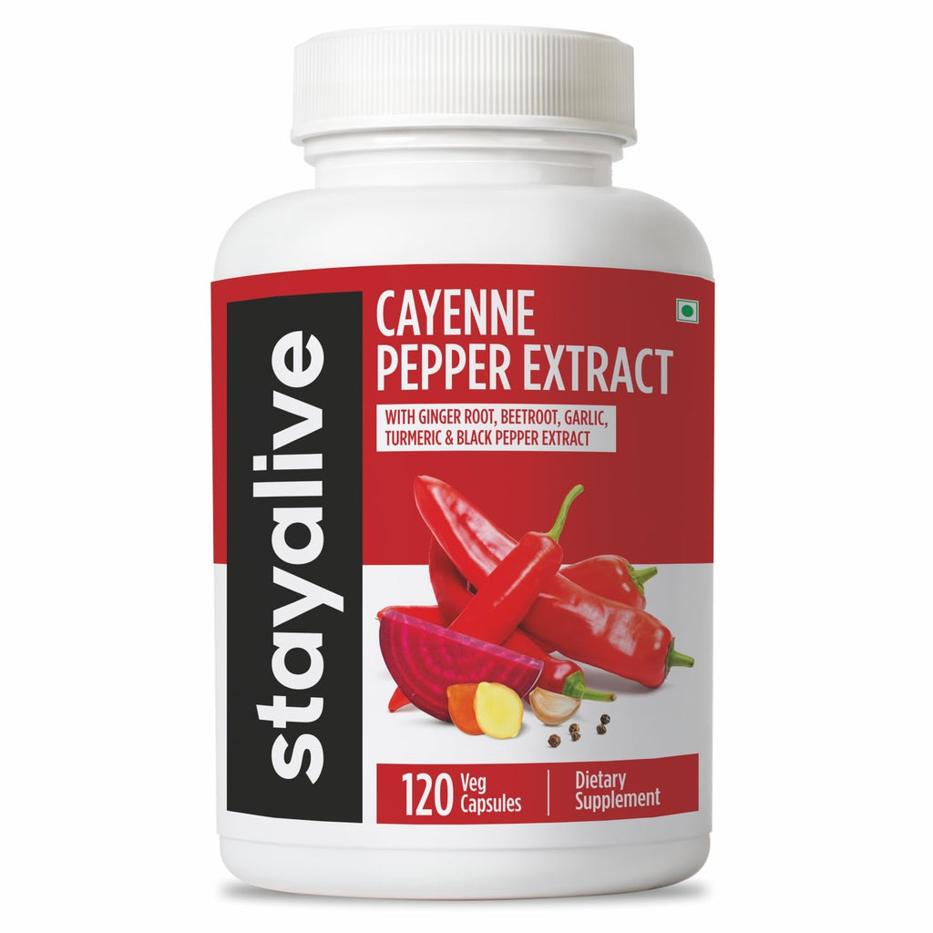 STAY ALIVE Cayenne Pepper Capsules, 6-in-1 Capsicum Blend w/Ginger, Garlic, Turmeric, Beet Root, and Black Pepper Extract, 120 Cayenne Capsules, - FENGGESTORE20