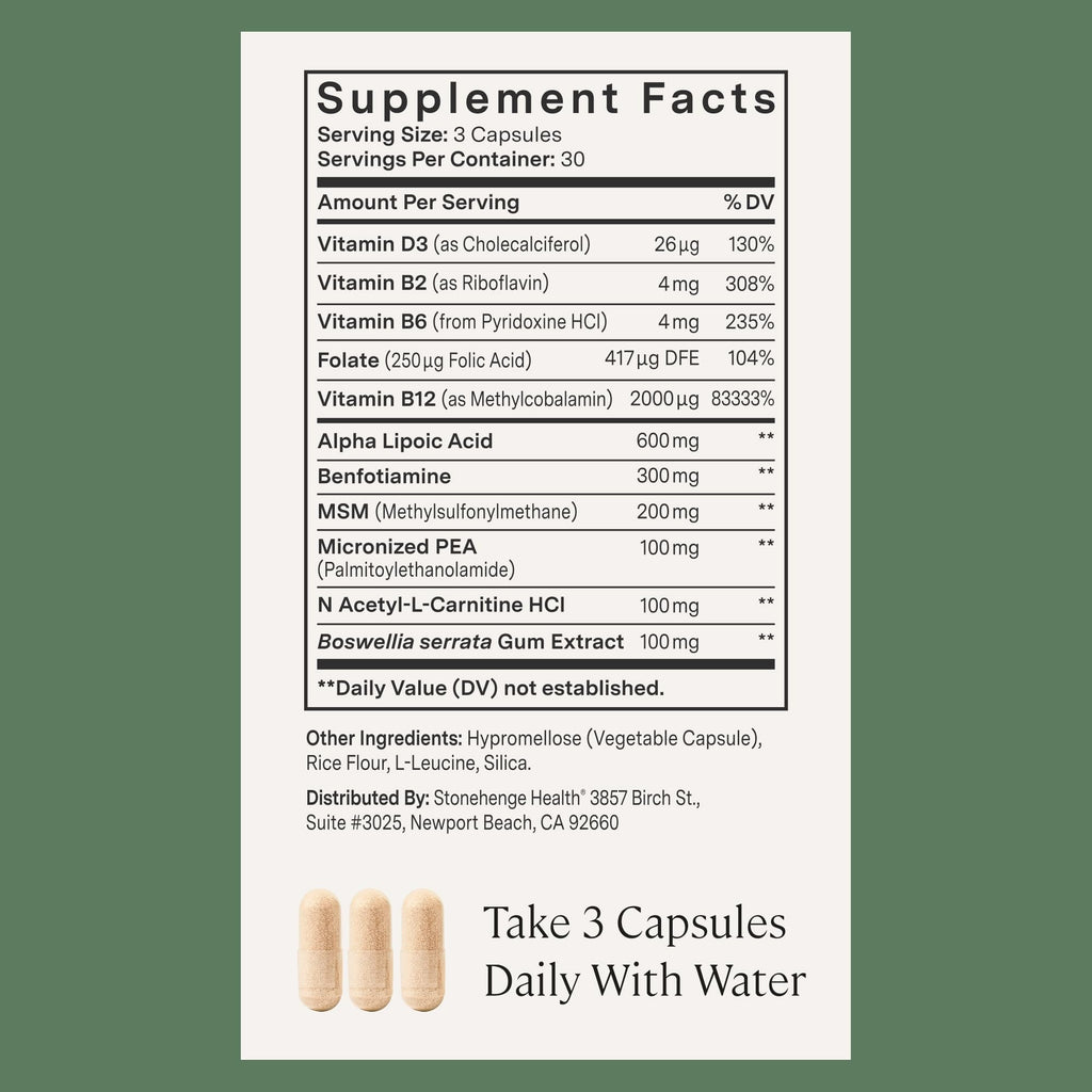 Stonehenge Health Dynamic Nerve Supplement - Supports Nerve Function in Fingers, Toes, Hands, and Feet with Alpha Lipoic Acid ALA, Benfotiamine - FENGGESTORE20