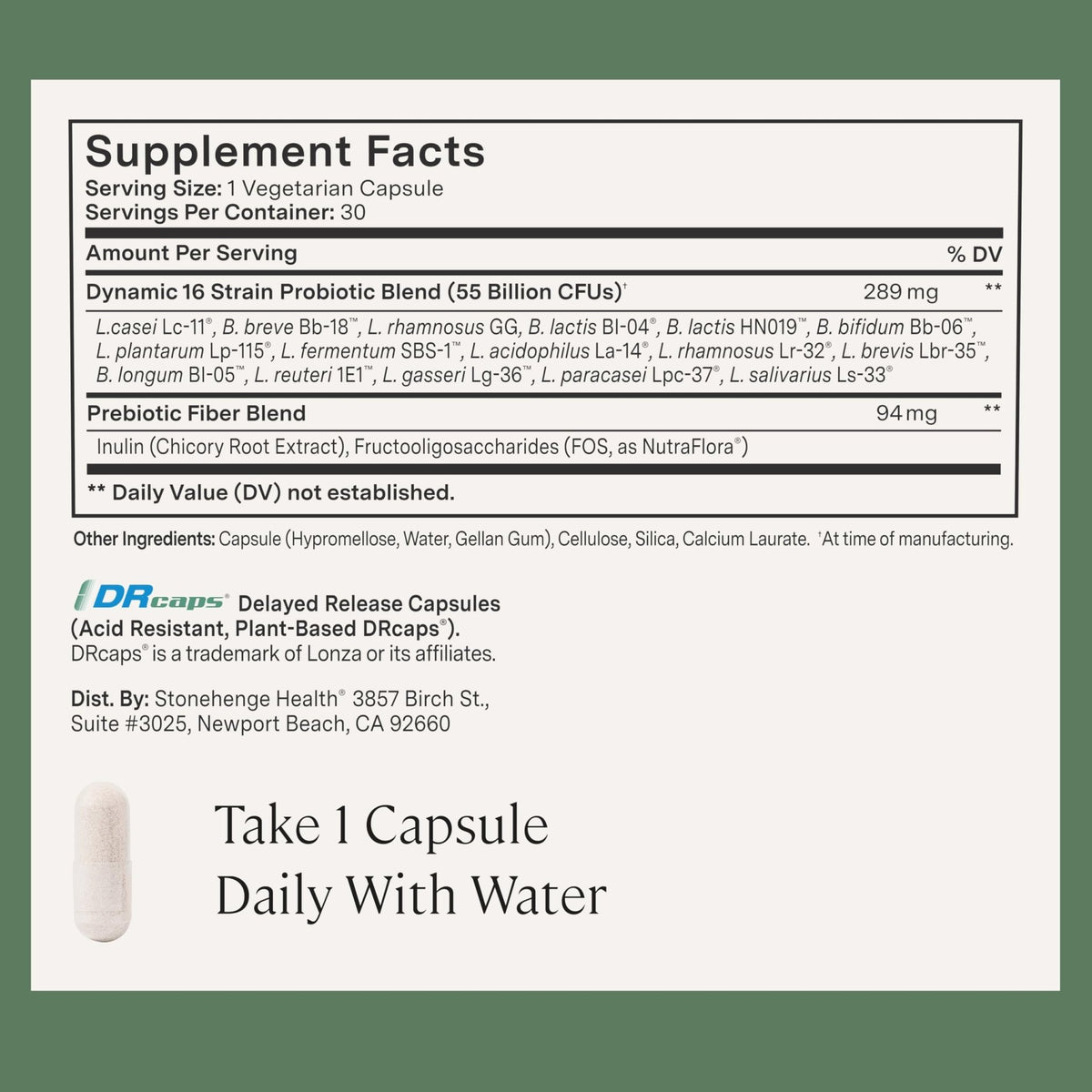 Stonehenge Health Probiotics 55 Billion CFU - 16 Strains, Prebiotic, Synbiotics Dynamic Biotics - Lactobacillus Acidophilus, Delayed Release - FENGGESTORE20