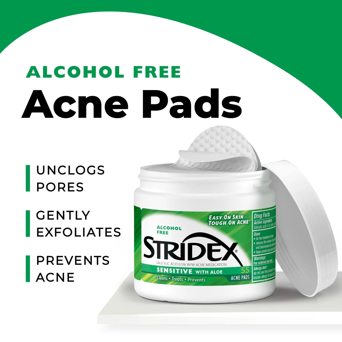 Stridex Acne Pads Sensitive With Aloe 55 Count Alcohol-Free - FENGGESTORE20