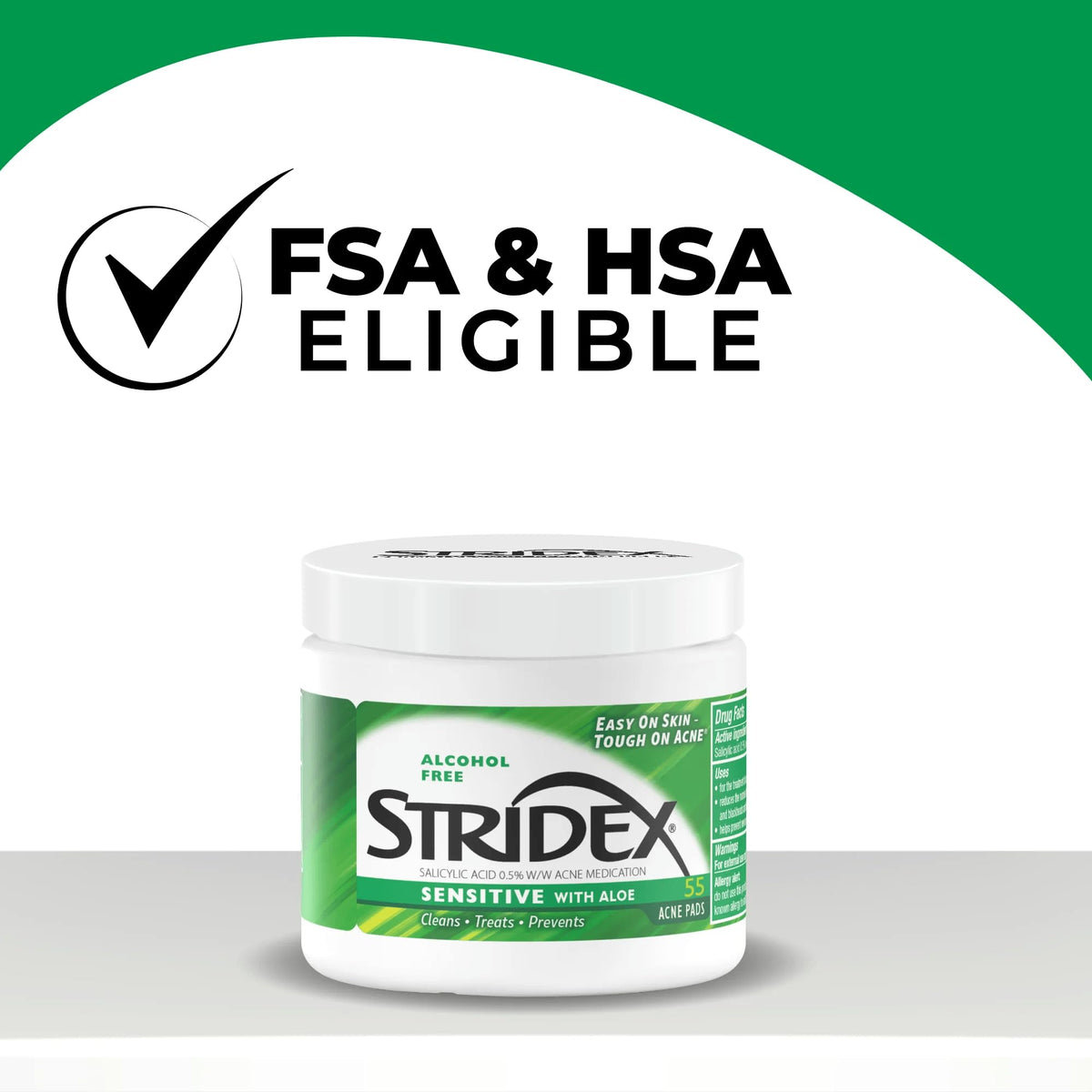 Stridex Acne Pads Sensitive With Aloe 55 Count Alcohol-Free - FENGGESTORE20