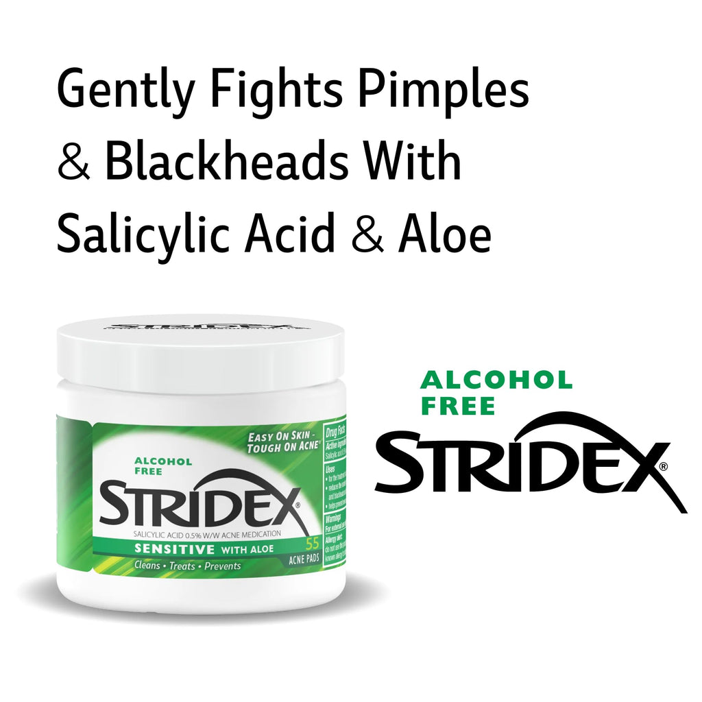 Stridex Acne Pads Sensitive With Aloe 55 Count Alcohol-Free - FENGGESTORE20
