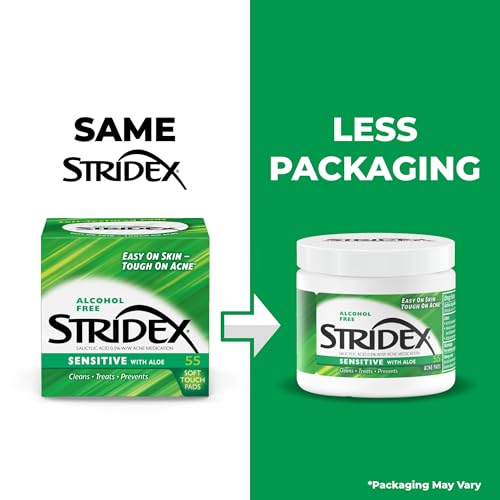 Stridex Acne Pads Sensitive With Aloe 55 Count Alcohol-Free - FENGGESTORE20