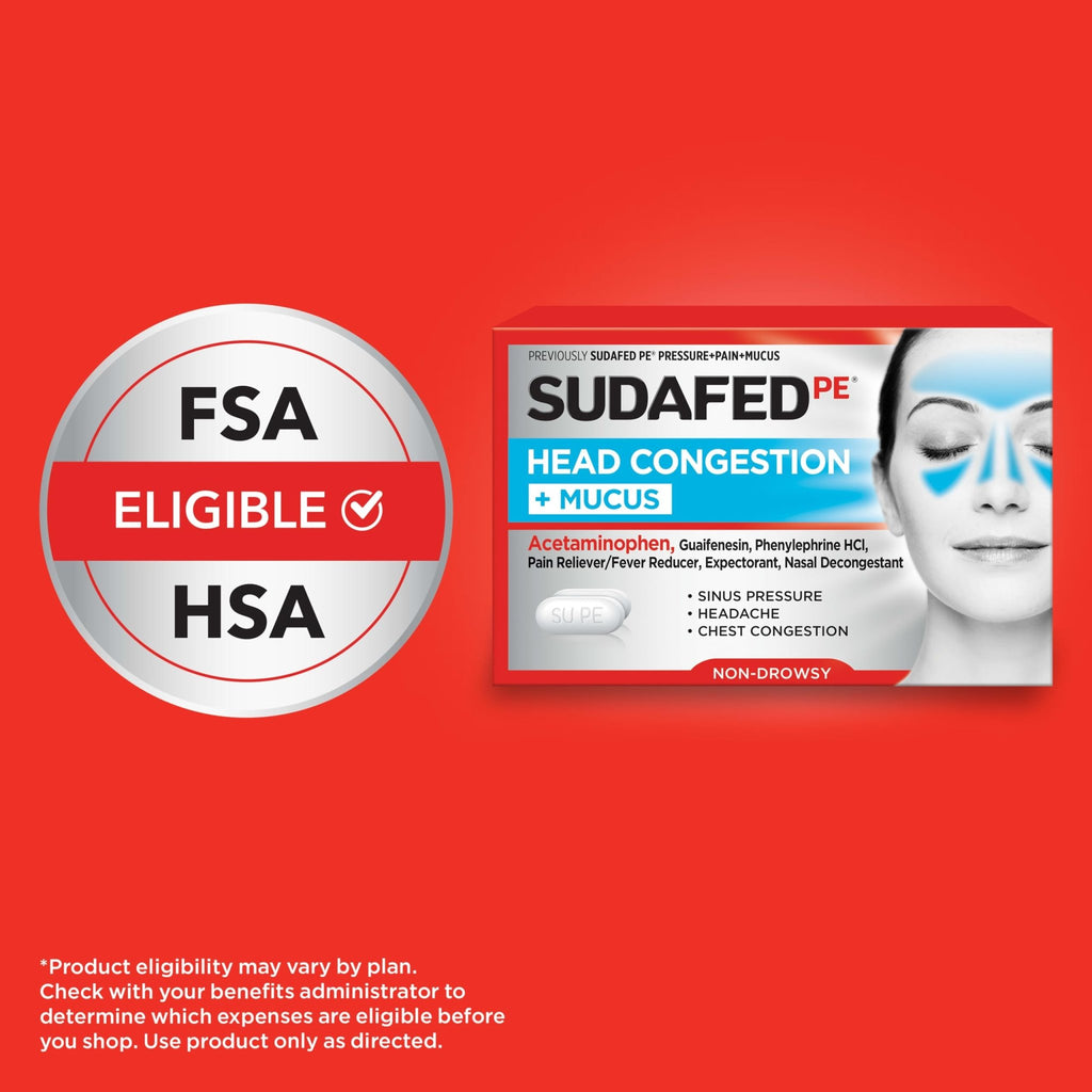 Sudafed PE Head Congestion + Mucus Relief Tablets for Sinus Pressure, Congestion, & Headache, Non-Drowsy Decongestant with Acetaminophen, Guaifenesin & Phenylephrine HCI, 24 ct - FENGGESTORE20