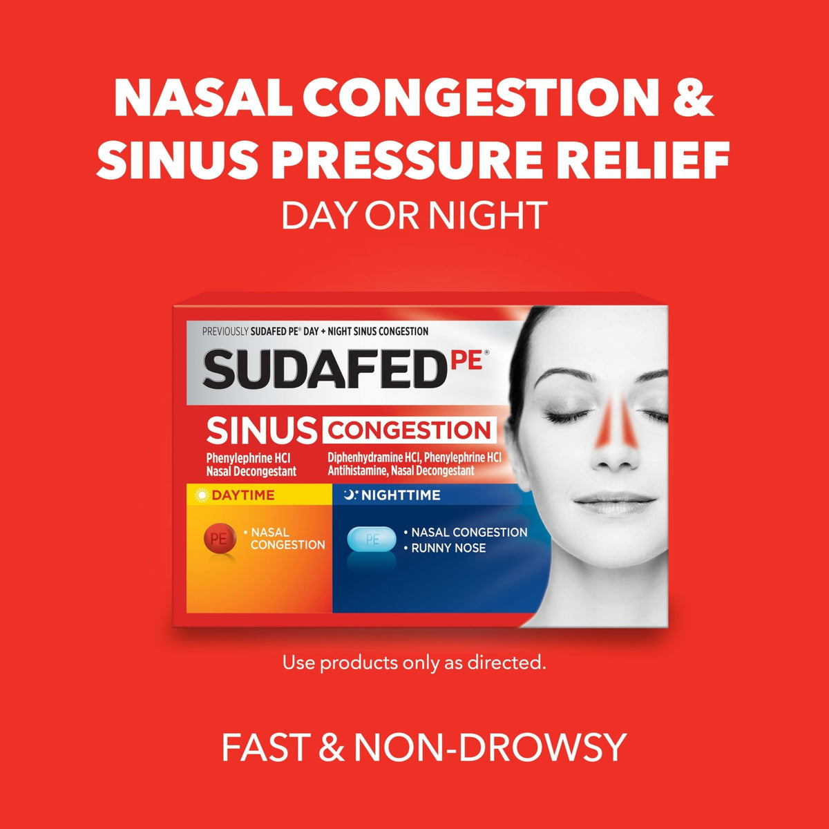 Sudafed PE Sinus Congestion Day + Night Maximum Strength Decongestant & Antihistamine Tablets with Phenylephrine HCl & Diphenhydramine HCl, Helps Nasal & Sinus Pressure & Congestion, 20 ct - FENGGESTORE20