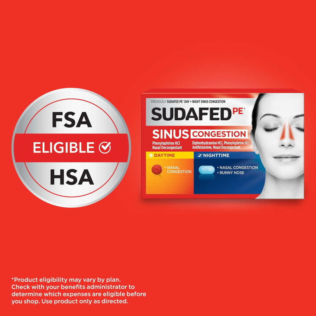 Sudafed PE Sinus Congestion Day + Night Maximum Strength Decongestant & Antihistamine Tablets with Phenylephrine HCl & Diphenhydramine HCl, Helps Nasal & Sinus Pressure & Congestion, 20 ct - FENGGESTORE20