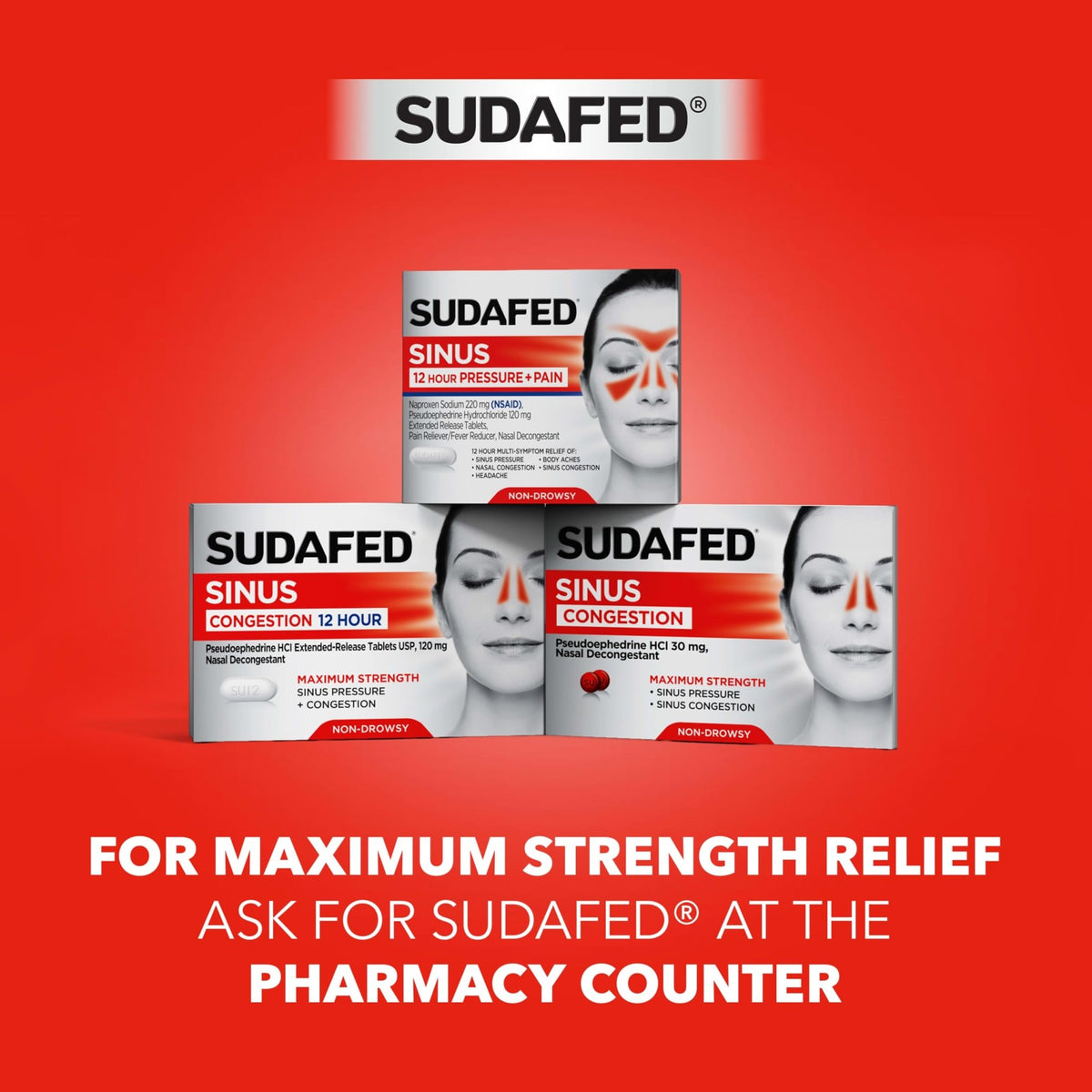 Sudafed PE Sinus Pressure + Pain Relief Tablets, Maximum Strength, Non-Drowsy, OTC Sinus Relief Medicine with Acetaminophen Pain Reliever & Phenylephrine HCl Nasal Decongestant, 24 ct - FENGGESTORE20