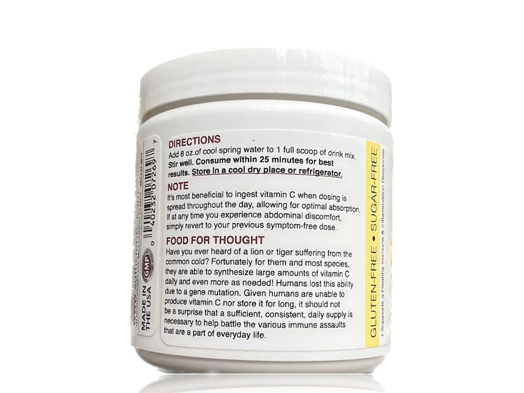 Sufficient-C High Dose Non-GMO Vitamin C Lemon Peach Immune-Ade Drink Mix, Convenient 125 Gram Size w/L-lysine, Bromelain & a Premium 96% Pure Green Tea Extract - FENGGESTORE20