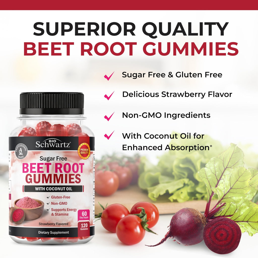 Sugar Free Beet Root Gummies - Nitric Oxide Gummies Infused with Coconut Oil for Highest Absorption - Supports Energy & Whole Body Health - FENGGESTORE20
