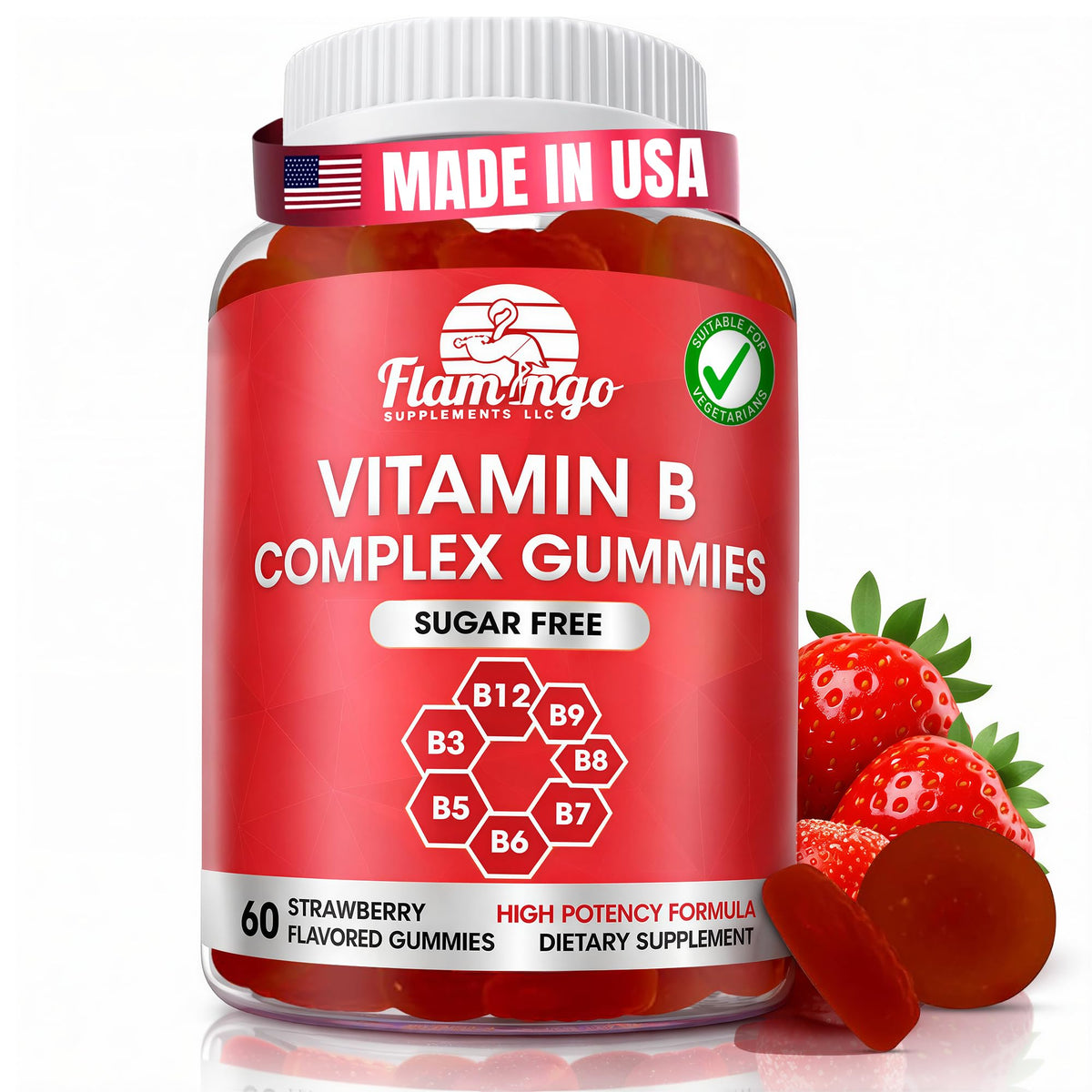 Sugar Free Vitamin B Complex Gummies - Vitamin B12, B7, B6, B3 (Niacin), B5, B8, B9 (Folate)- Third Party Tested- Prenatal, Vegan Diet, Older Adults - FENGGESTORE20