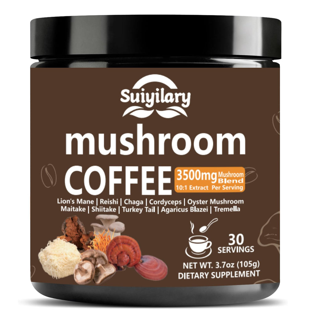 Suiyilary 10 Mushroom Coffee with Arabica w, Lion's Mane, Reishi, Mushroom Polysaccharides & More, Instant Mushrooms Powder for Focus, Immunity Boost, - FENGGESTORE20