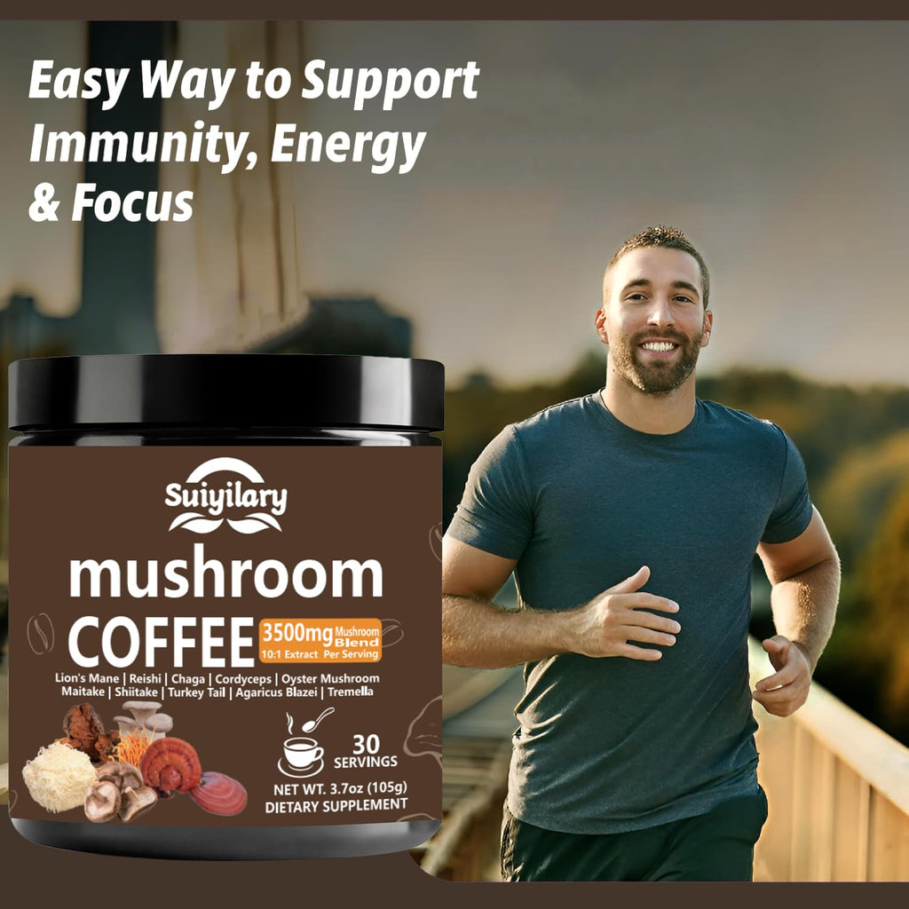 Suiyilary 10 Mushroom Coffee with Arabica w, Lion's Mane, Reishi, Mushroom Polysaccharides & More, Instant Mushrooms Powder for Focus, Immunity Boost, - FENGGESTORE20