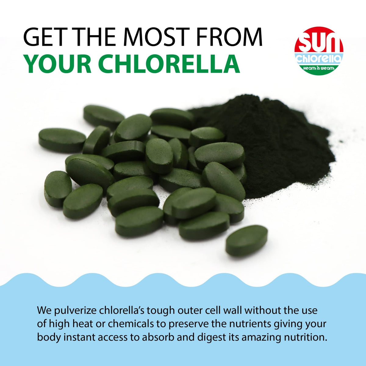Sun Chlorella 500mg Whole Body Wellness Green Algae Superfood Supplement - Immune Defense, Gut Health, Natural Purification, Energy Boost - FENGGESTORE20
